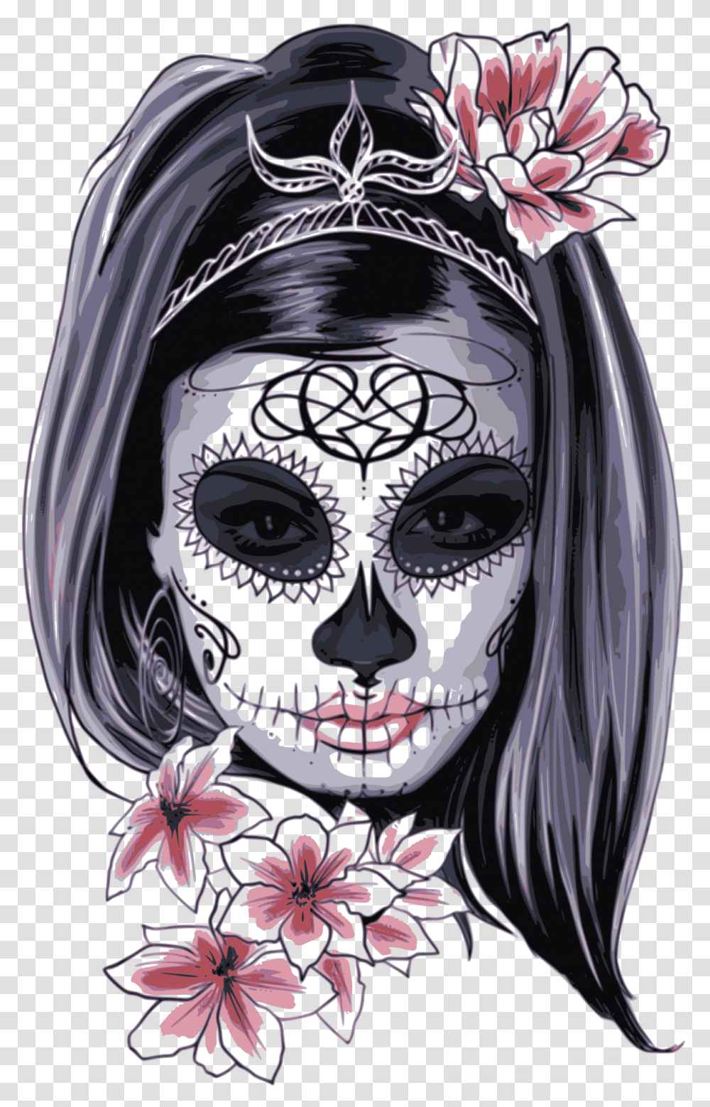 Clip Art Day Of The Dead Woman Catrina, Drawing, Face, Floral Design Transparent Png