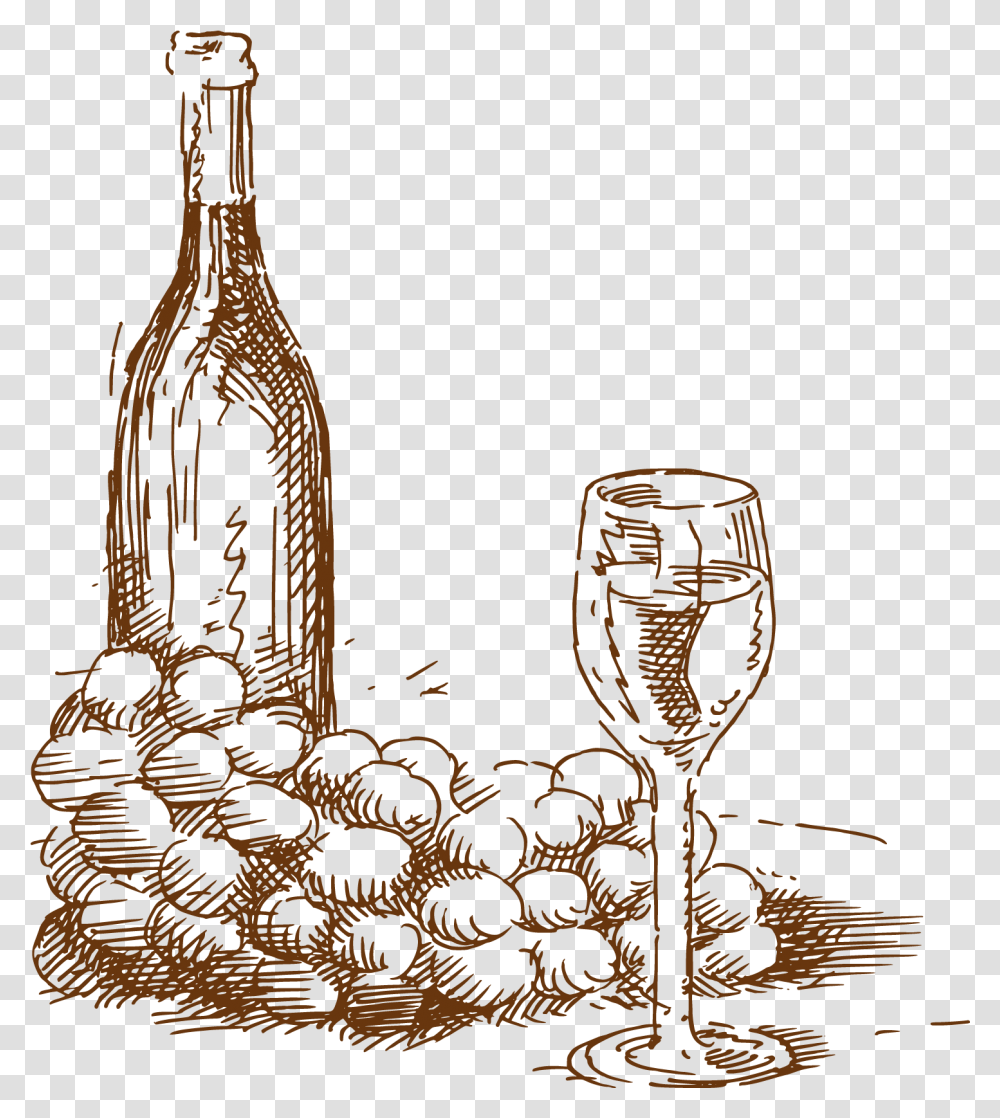 Clip Art Drawings Of Wine Bottles Wine Grapes Glass Bottle Drawing, Alcohol, Beverage, Drink, Goblet Transparent Png