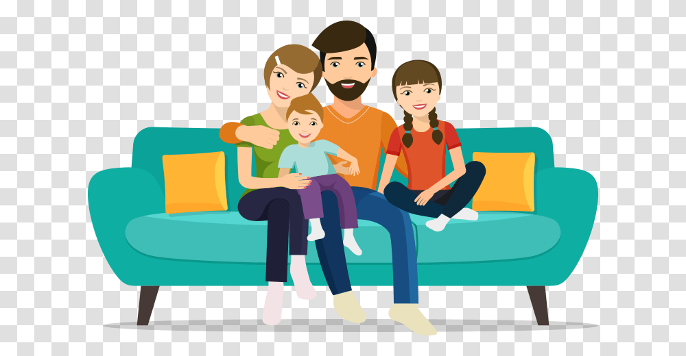 Clip Art Family Sitting On Couch Sitting On Sofa Clipart, Person, Human, People, Girl Transparent Png