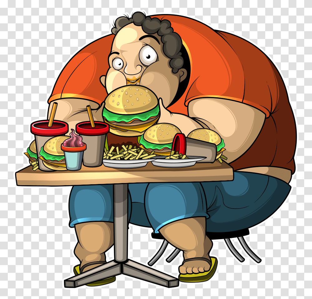 Clip Art Fat Man Eating Donuts Fat Man Eating Cartoon, Meal, Food, Dish Transparent Png