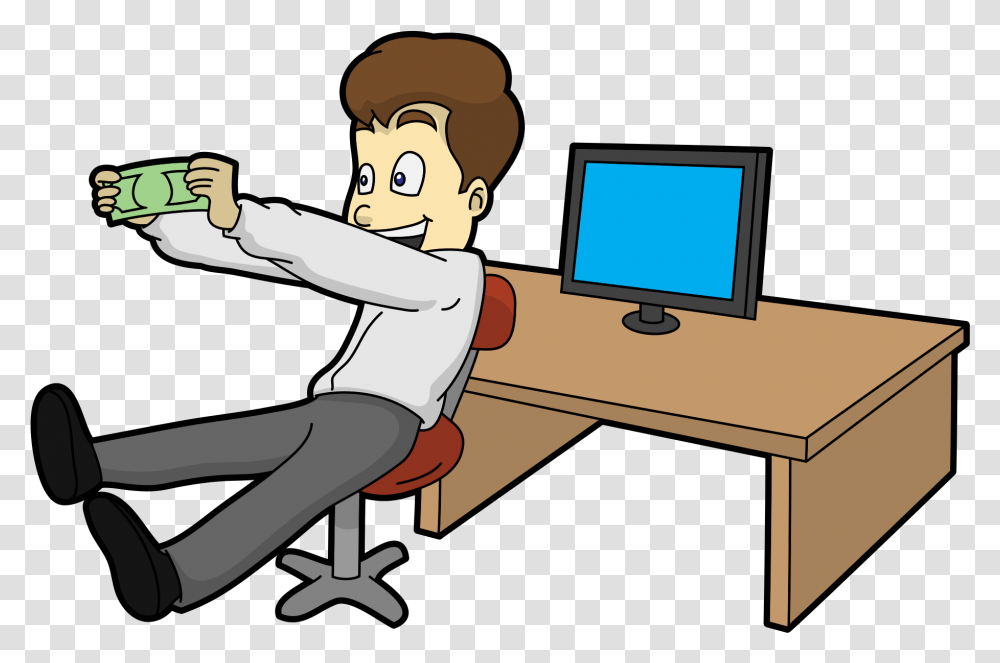Clip Art File Cartoon Man About Cartoon Man Happy Computer, Furniture, Monitor, Screen, Electronics Transparent Png