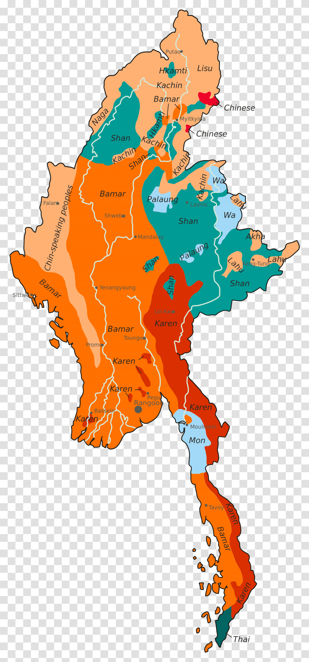 Clip Art File Ethnolinguistic Of En Burma Ethnic Groups Map, Diagram, Atlas, Plot Transparent Png
