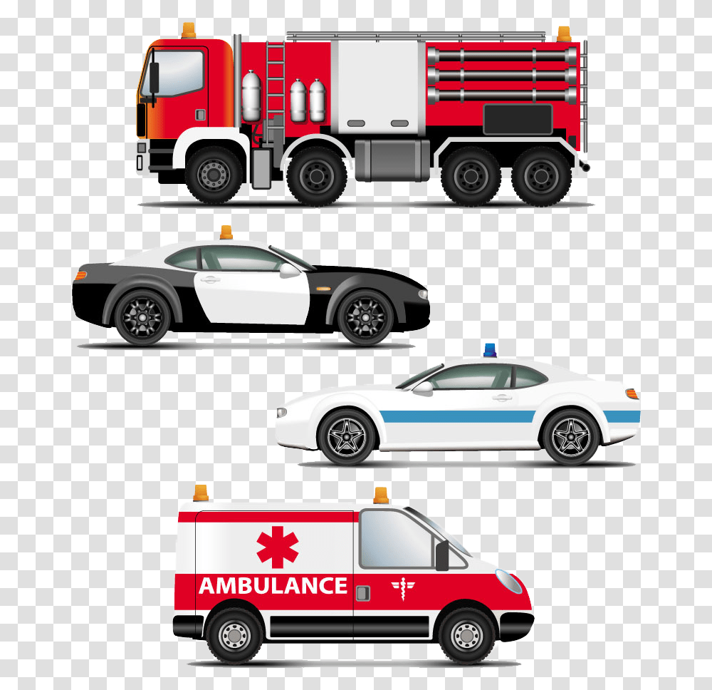 Clip Art Fire Truck Ambulance Police Car Ambulance Fire Police Car Cartoon, Vehicle, Transportation, Automobile, Van Transparent Png