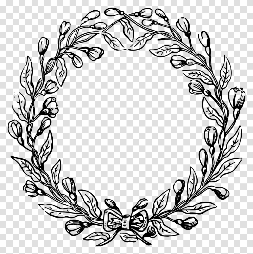 Clip Art Flower Wreath Drawing Black And White Flower Wreath, Gray Transparent Png