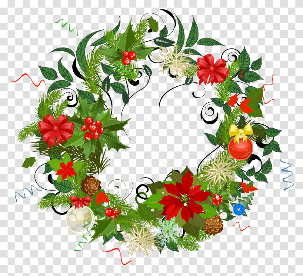 Clip Art Folha De Natal Marco Floral Redondo, Floral Design, Pattern, Wreath Transparent Png