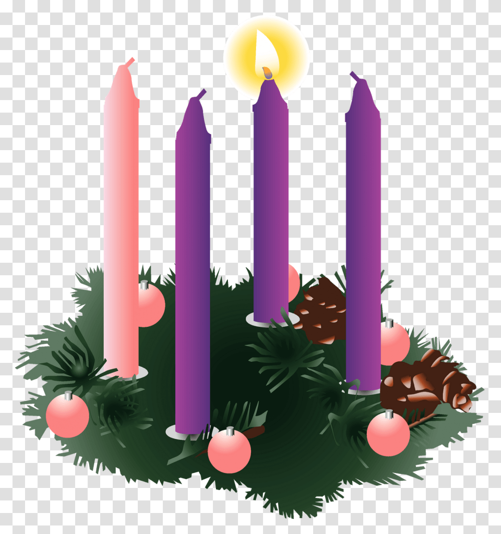 Clip Art Four Purple One Lit Three Advent Candles Lit, Birthday Cake, Dessert, Food Transparent Png
