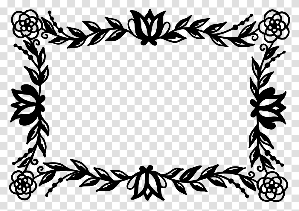 Clip Art Frame Wreath Rectangular Floral Border Black And White, Stencil, Floral Design, Pattern Transparent Png