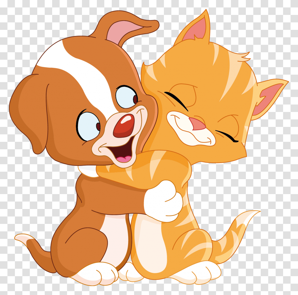 Clip Art Free Cats And Dogs Dog And Cat Hugging Clipart, Animal, Mammal, Pet Transparent Png