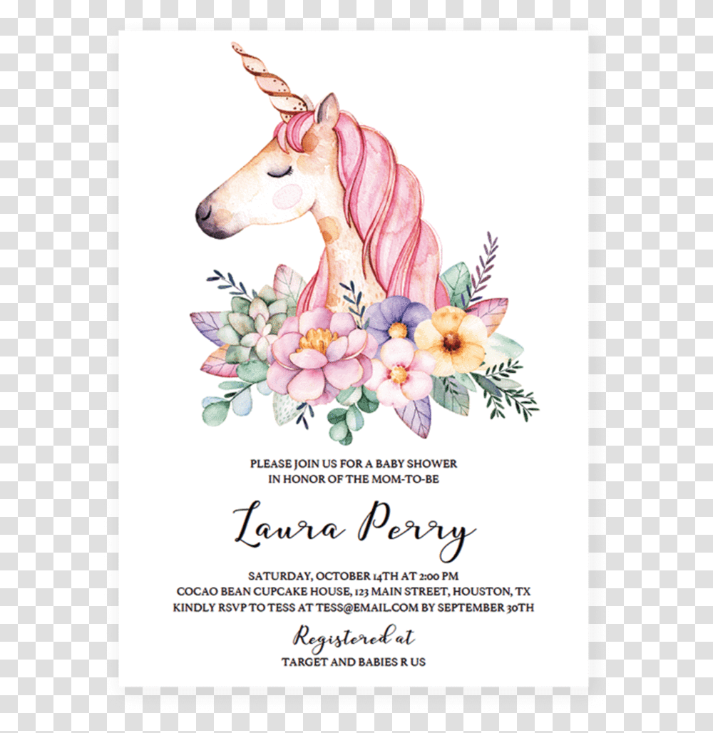 Clip Art Free Unicorn Invitation Template Baby Shower Invitations Girl Unicorn, Floral Design, Pattern, Advertisement Transparent Png