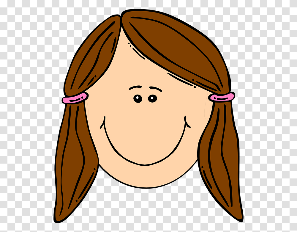 Clip Art Free Vector Graphic Girl Brown Hair Ponytail Happy, Drawing, Label, Doodle Transparent Png