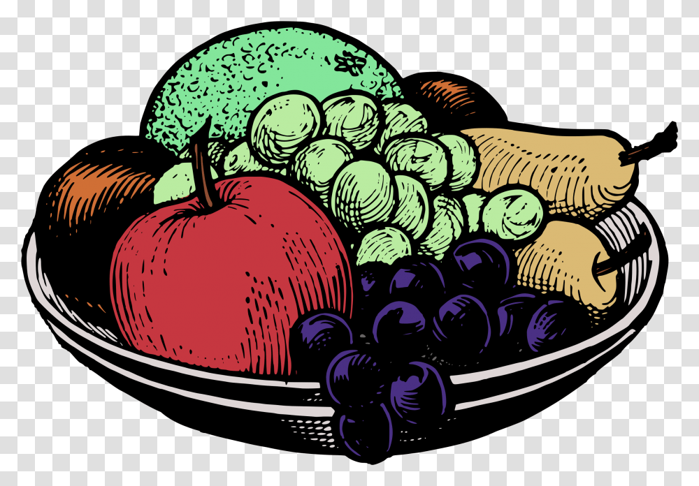 Clip Art Fruit Bowl Clipart Fruits Food Clipart Black And White, Plant, Grapes, Apple, Blueberry Transparent Png