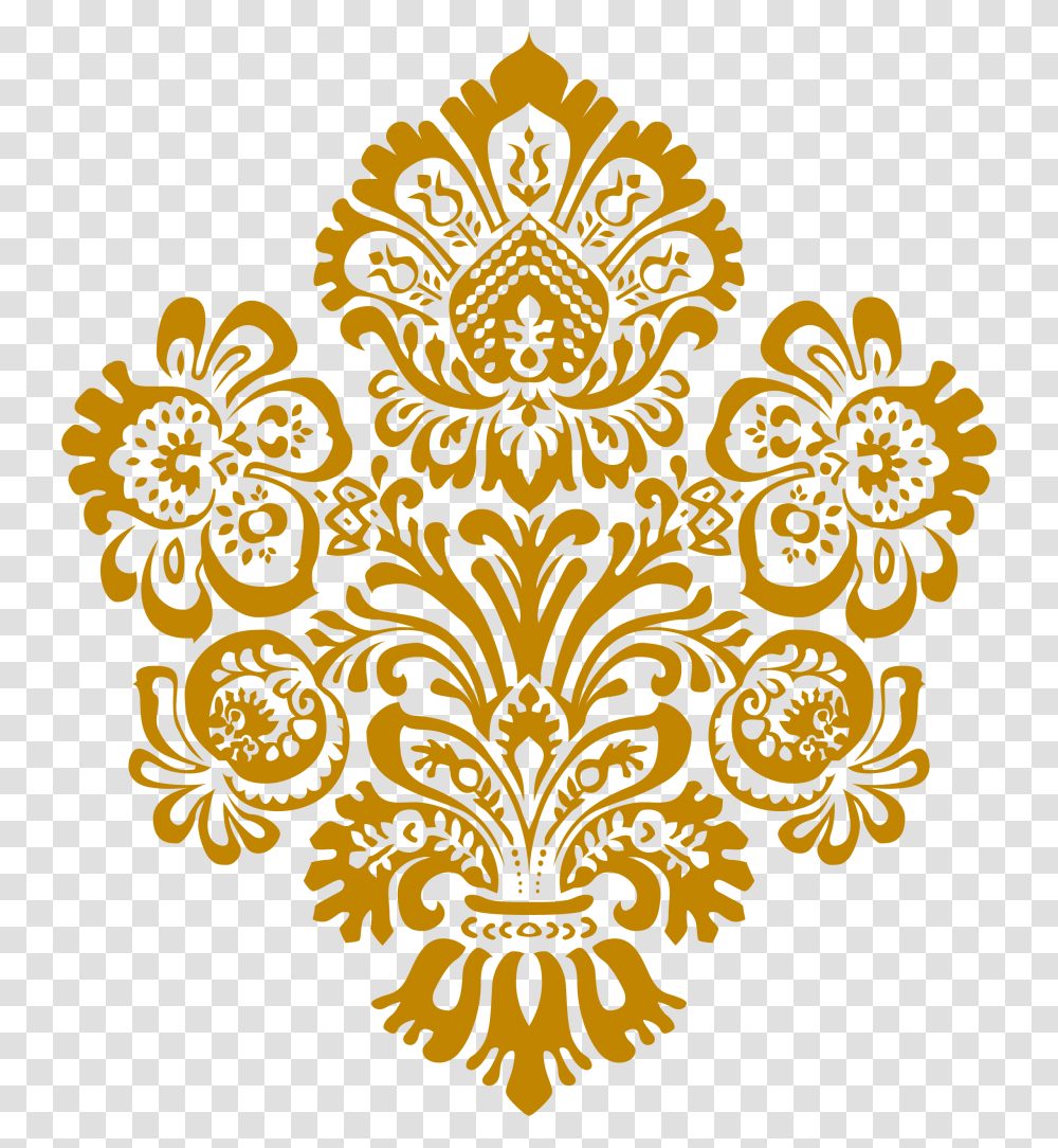 Clip Art Gold Damask Batik Pattern, Floral Design, Rug, Paisley Transparent Png