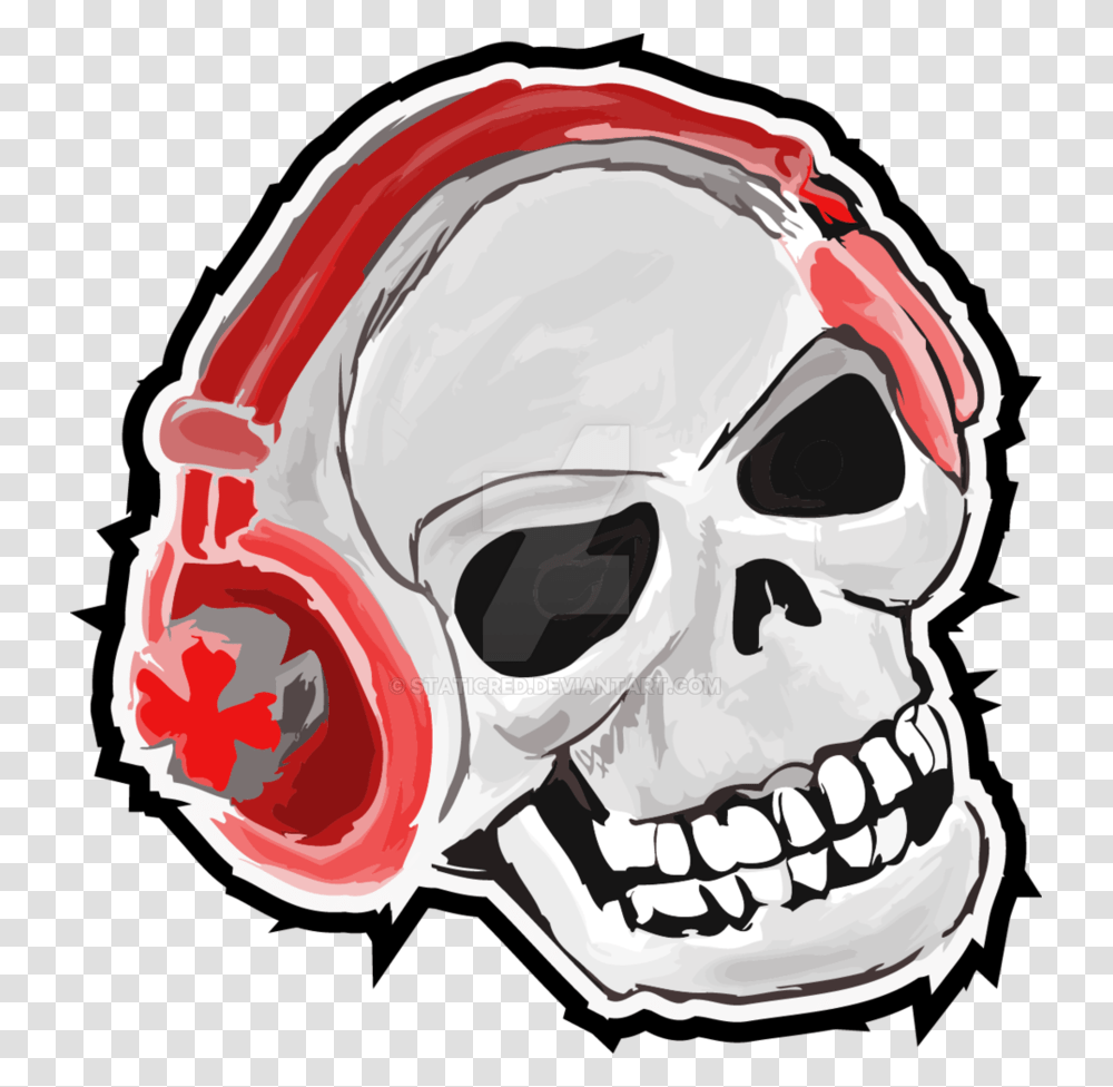 Clip Art Headphones Skeleton Clip Art Skull With Red Headphones, Helmet, Apparel, Teeth Transparent Png