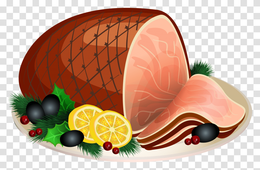 Clip Art Holiday Food Clipart Clipart Ham Black And White, Pork, Plant, Balloon, Fruit Transparent Png