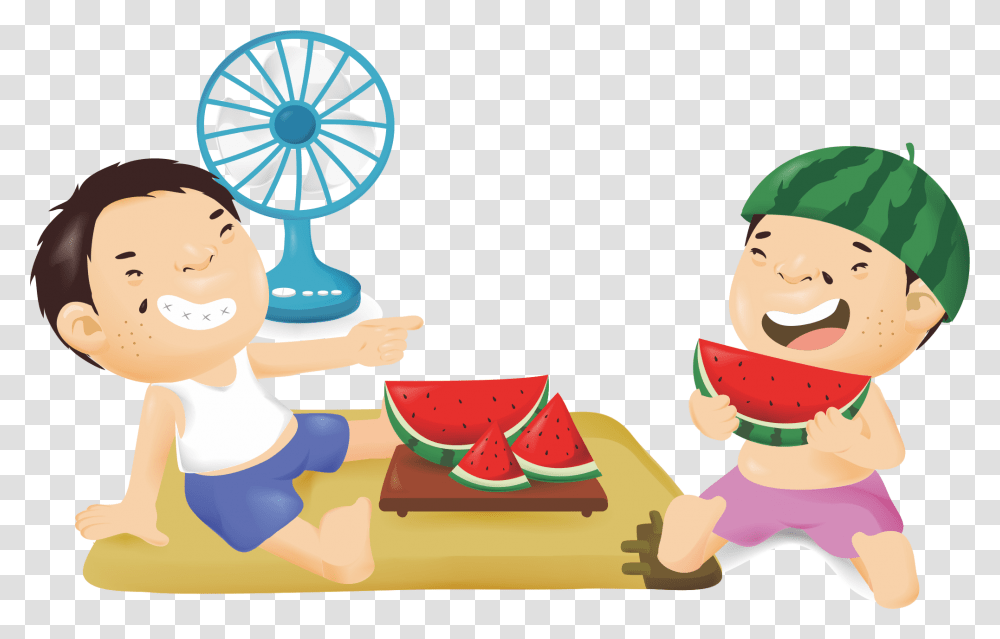 Clip Art Kids Eating Watermelon Boy Eat Watermelon Cartoon, Plant, Fruit, Food Transparent Png