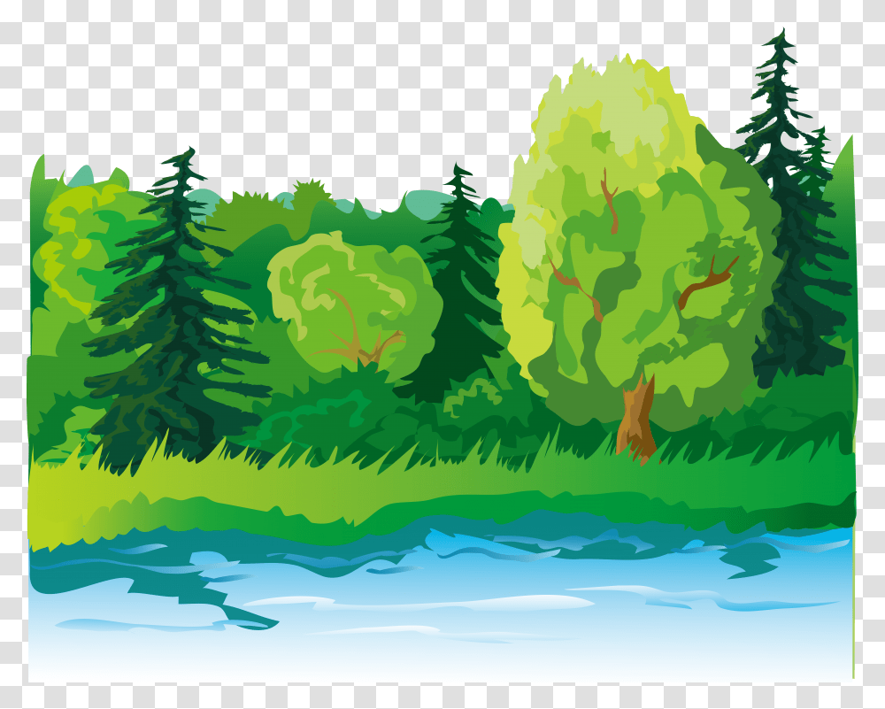 Clip Art Lake Trees Cartoon Trees And Lake, Vegetation, Plant, Green, Land Transparent Png