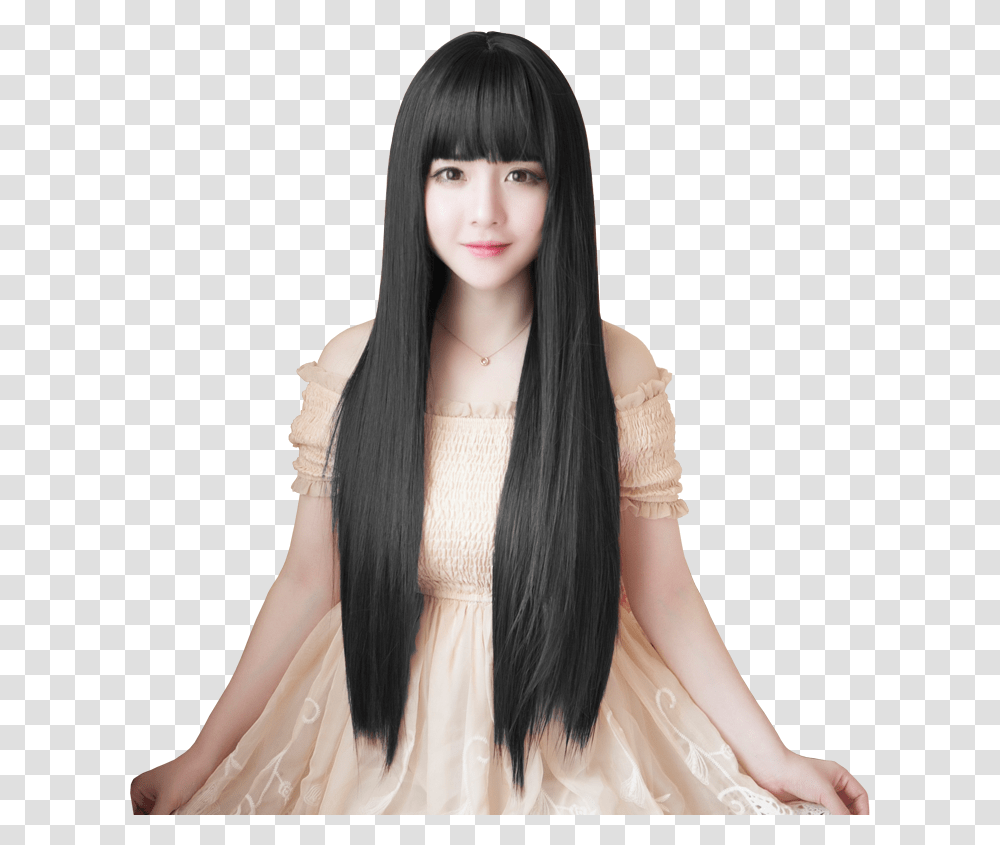 Clip Art Long Straight Black Hair Lace Wig, Person, Human, Toy, Doll Transparent Png