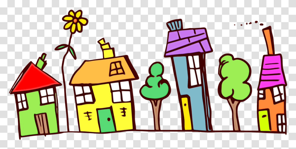 Clip Art Portable Network Graphics Neighbourhood Vector Colorful Houses Cartoon, Drawing, Crowd, Meal, Food Transparent Png