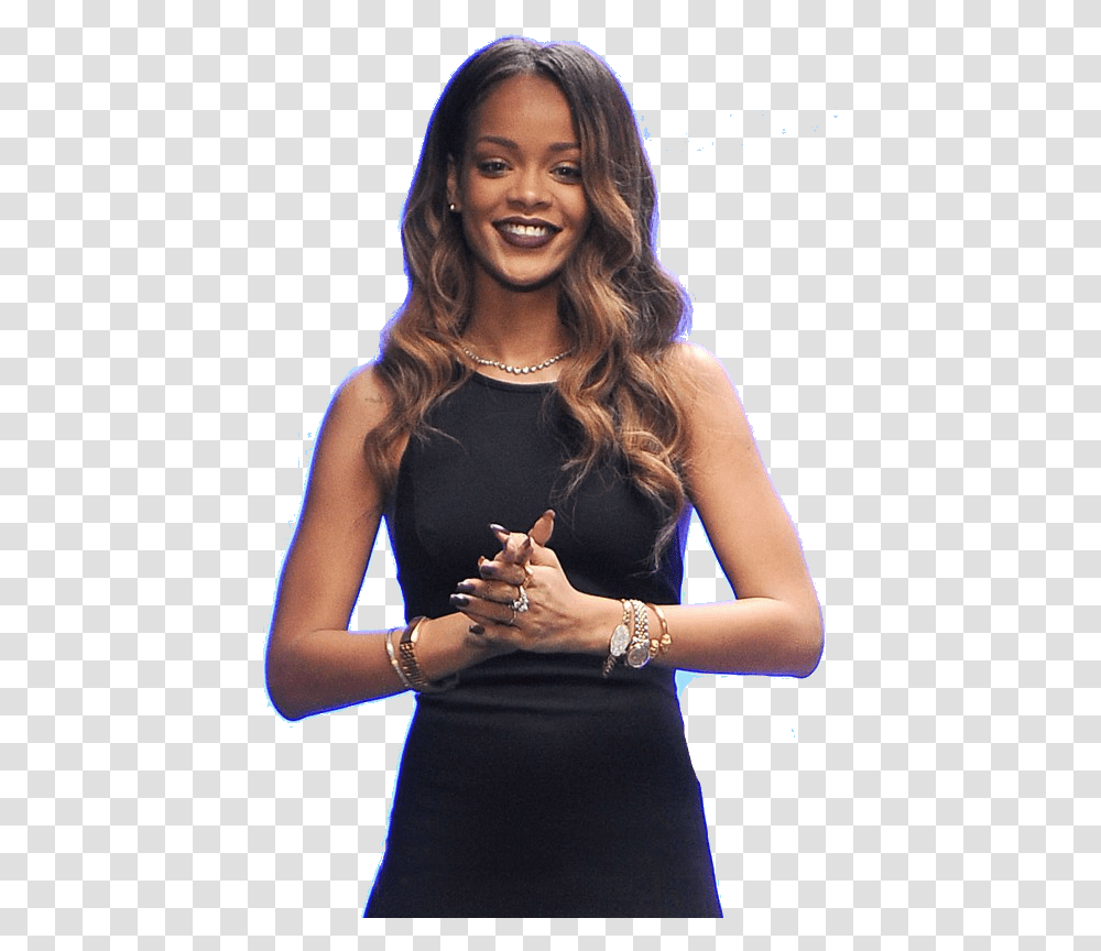 Clip Art Rihanna Middle Finger Rihanna Black Dress River Island, Person, Evening Dress, Robe Transparent Png