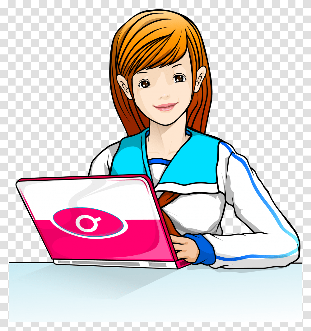 Clip Art School Girls Transprent Free Girl With A Laptop Clip Art, Person, Human, Female, Computer Transparent Png