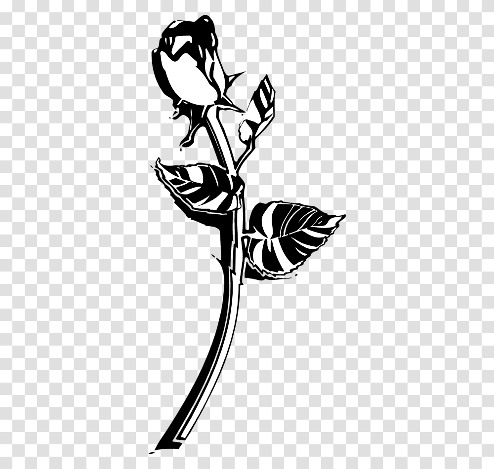 Clip Art Single Rose Black And White, Stencil, Plant, Flower, Blossom Transparent Png