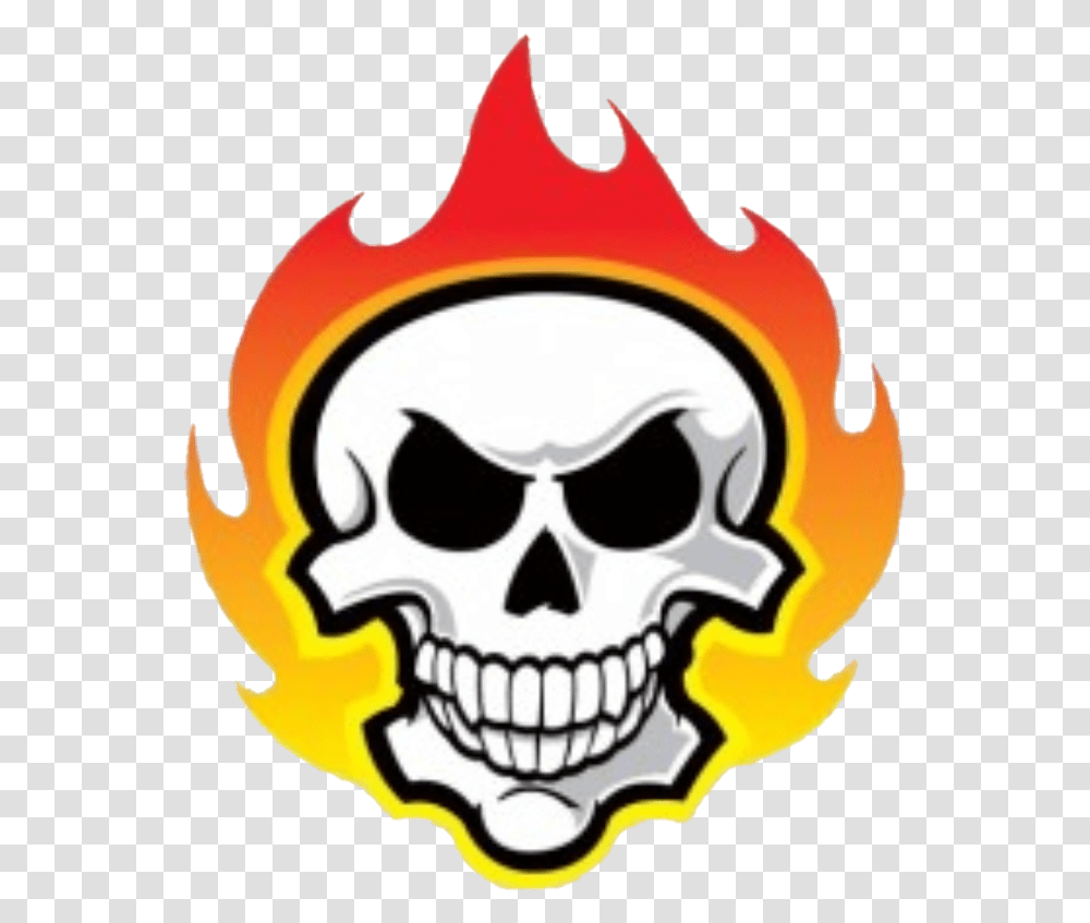 Clip Art Skull Flames Sticker By Skull, Pirate, Logo, Trademark Transparent Png