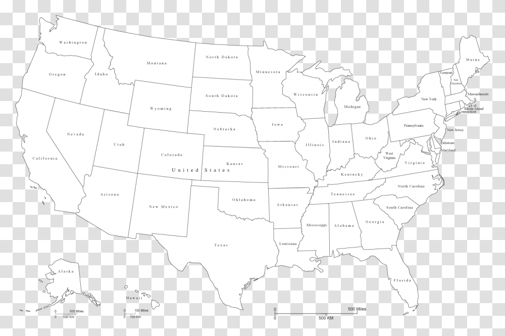Clip Art United States With State Black And White Map Of Usa With Abbreviations, Diagram, Plot, Atlas Transparent Png