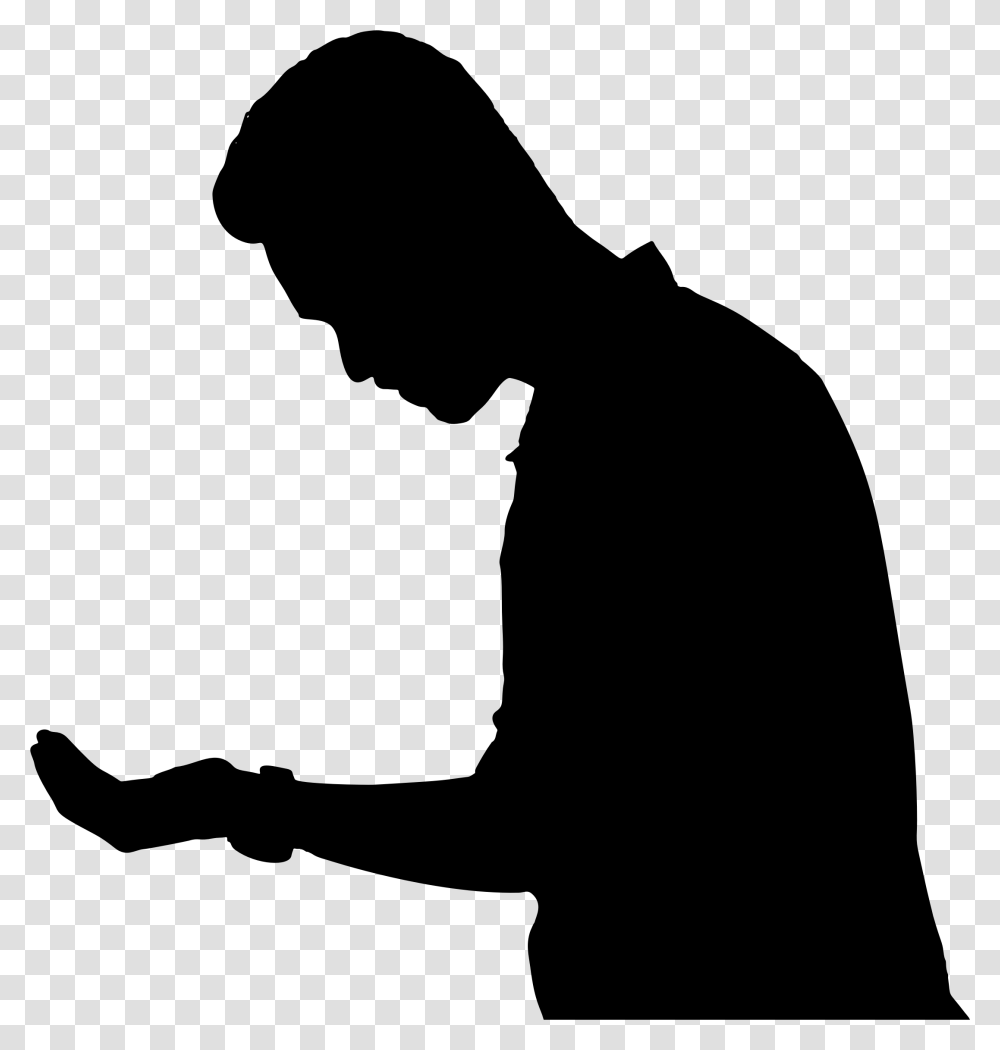 Clip Art Vector Graphics Silhouette Man Portable Network Person Looking At Phone Silhouette, Gray, World Of Warcraft Transparent Png
