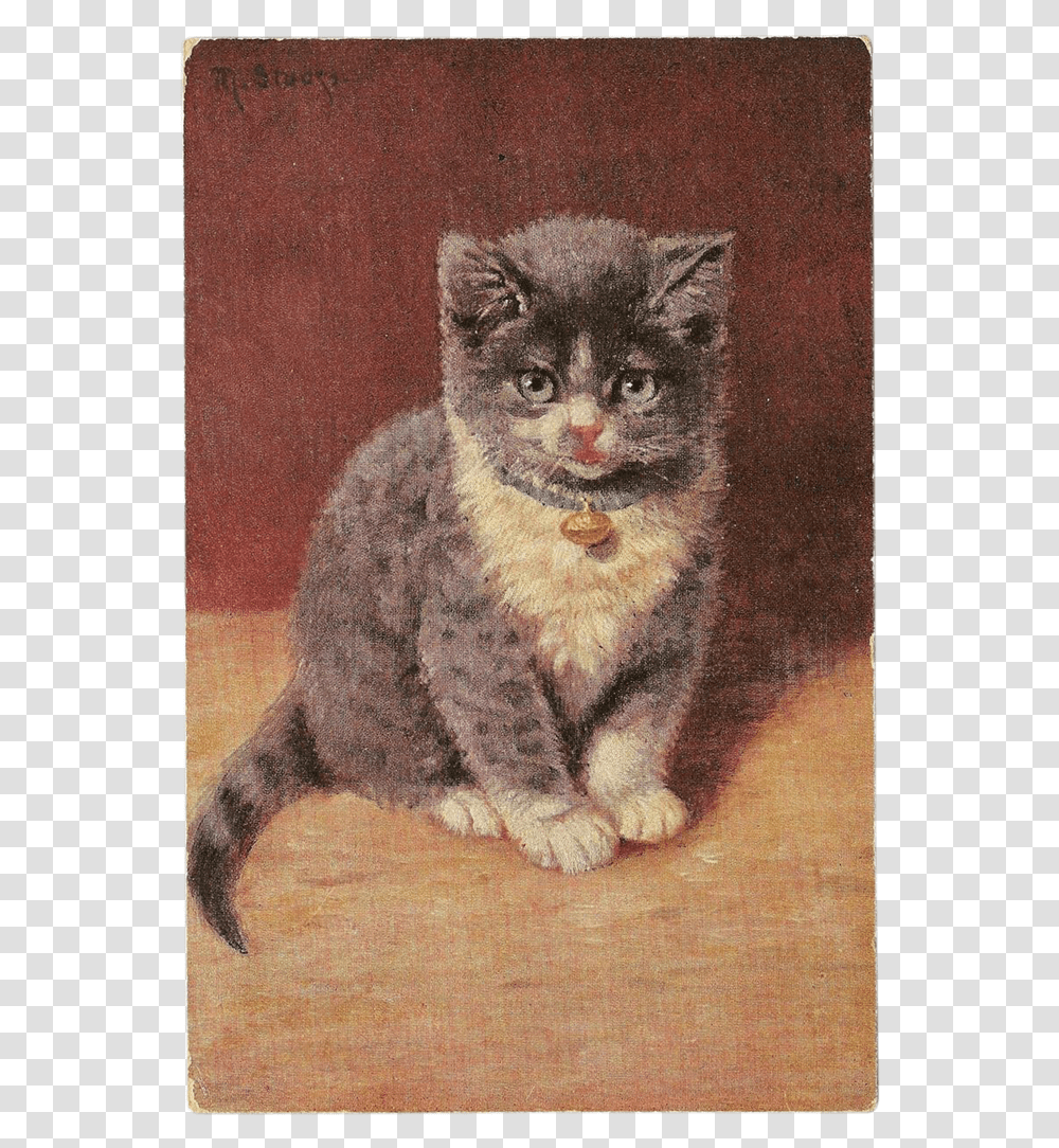 Clip Art Vintage Postcard Signed M Kitten, Manx, Cat, Pet, Mammal Transparent Png