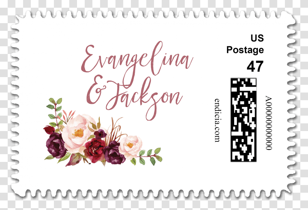 Clip Art Wedding Personalized Floral Simple Hybrid Tea Rose, Postage Stamp, Mail, Envelope Transparent Png