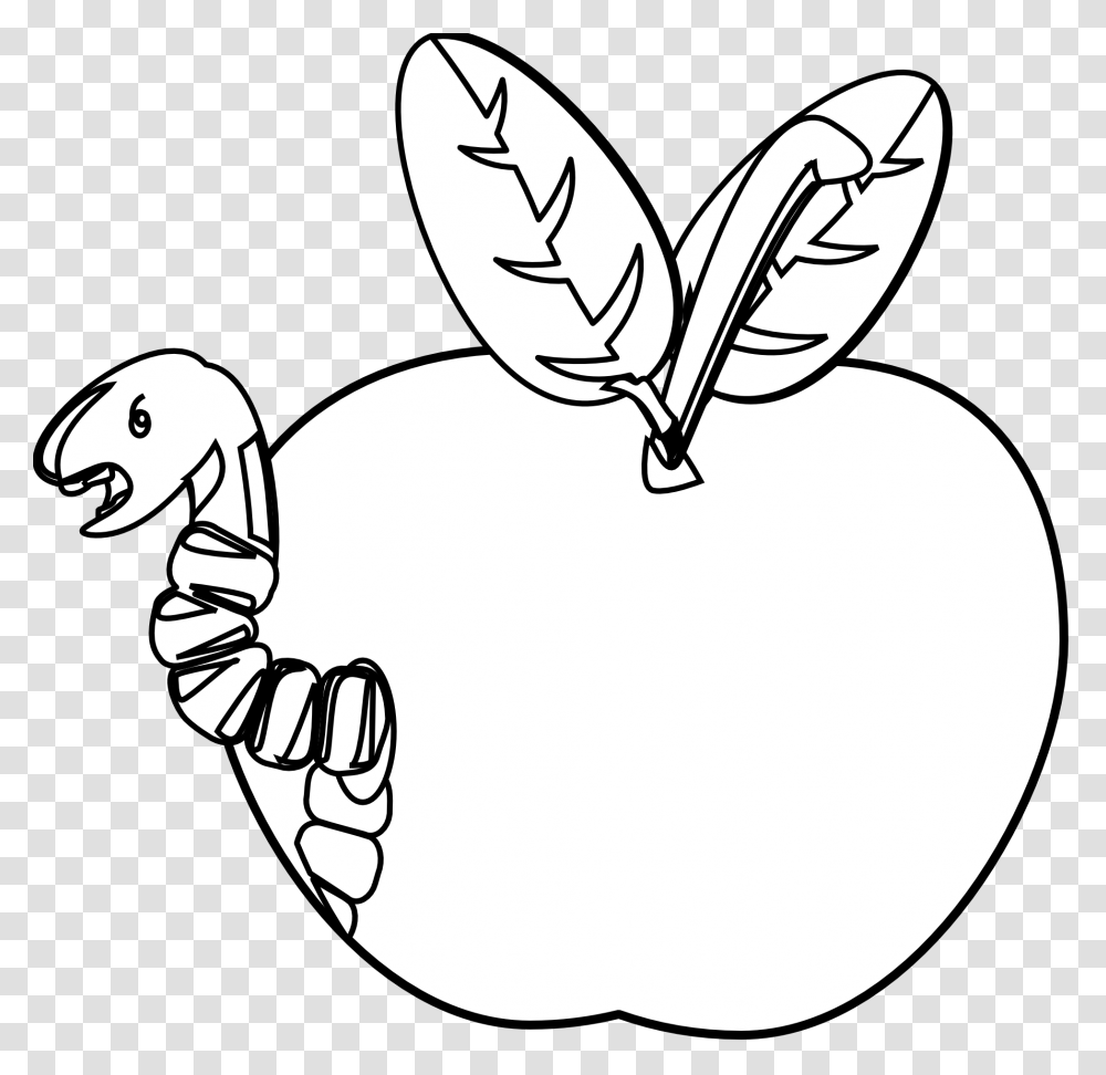 Clip Art Worm Black White, Plant, Fruit, Food, Apple Transparent Png