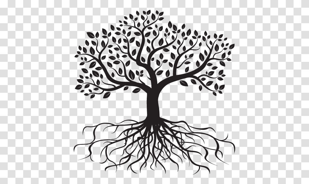 Clip Black And White Tree With Silhouette Tree With Roots, Plant Transparent Png