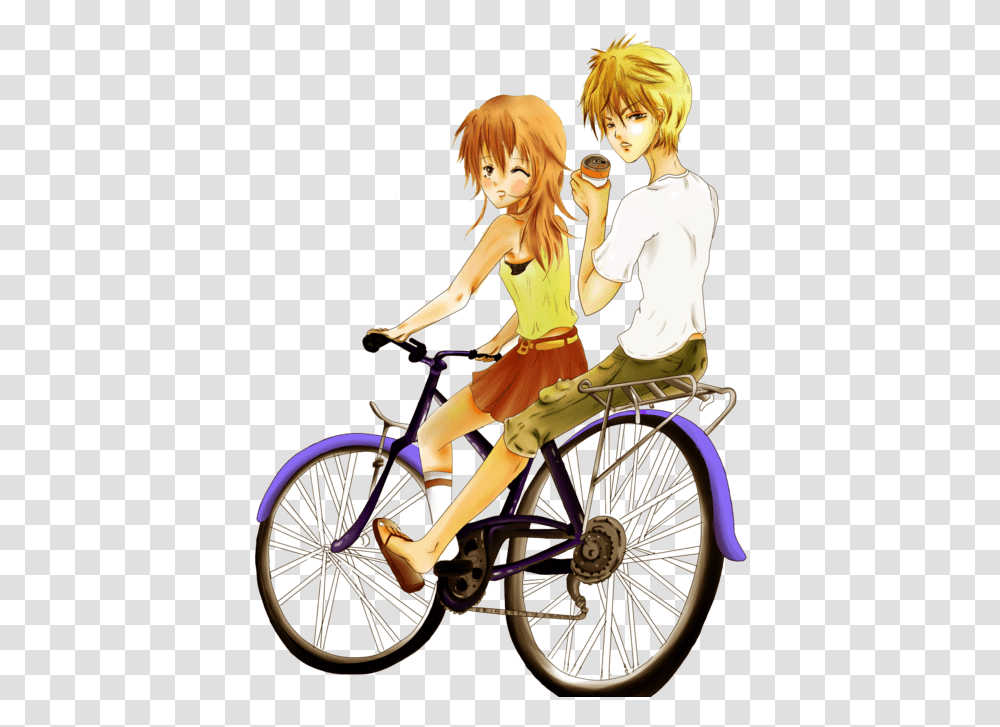 Clip Free Riding By Blu Tea Anime Bicycle 2 People Riding A Bike Anime, Chair, Furniture, Wheel, Machine Transparent Png