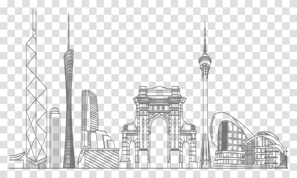 Clip Library Black And White Place Of Worship Skyline Line Art City, Architecture, Building, Urban, Downtown Transparent Png
