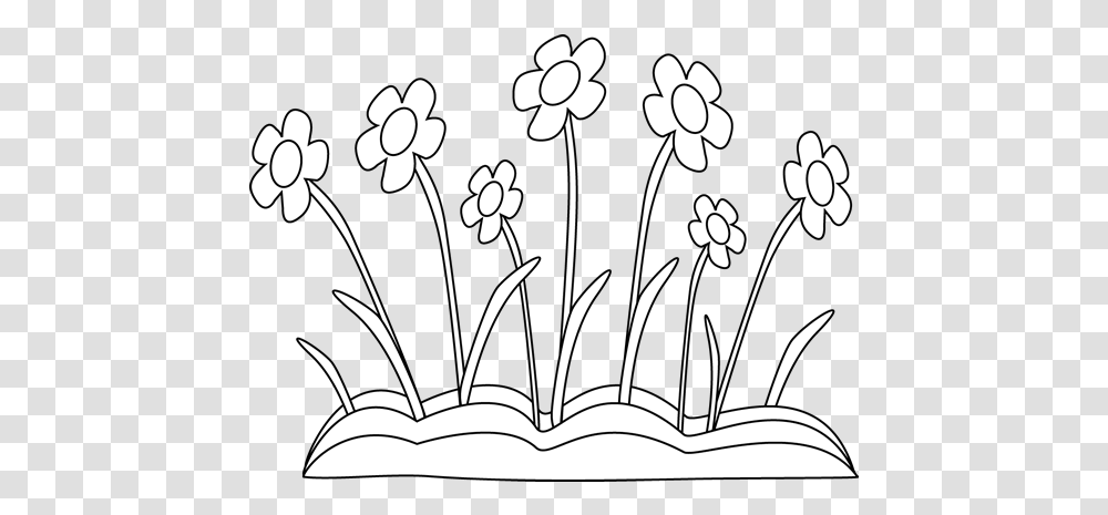 Clip Library Collection Of Flower Bed Spring Flowers Black And White Clipart, Accessories, Accessory, Stencil, Painting Transparent Png