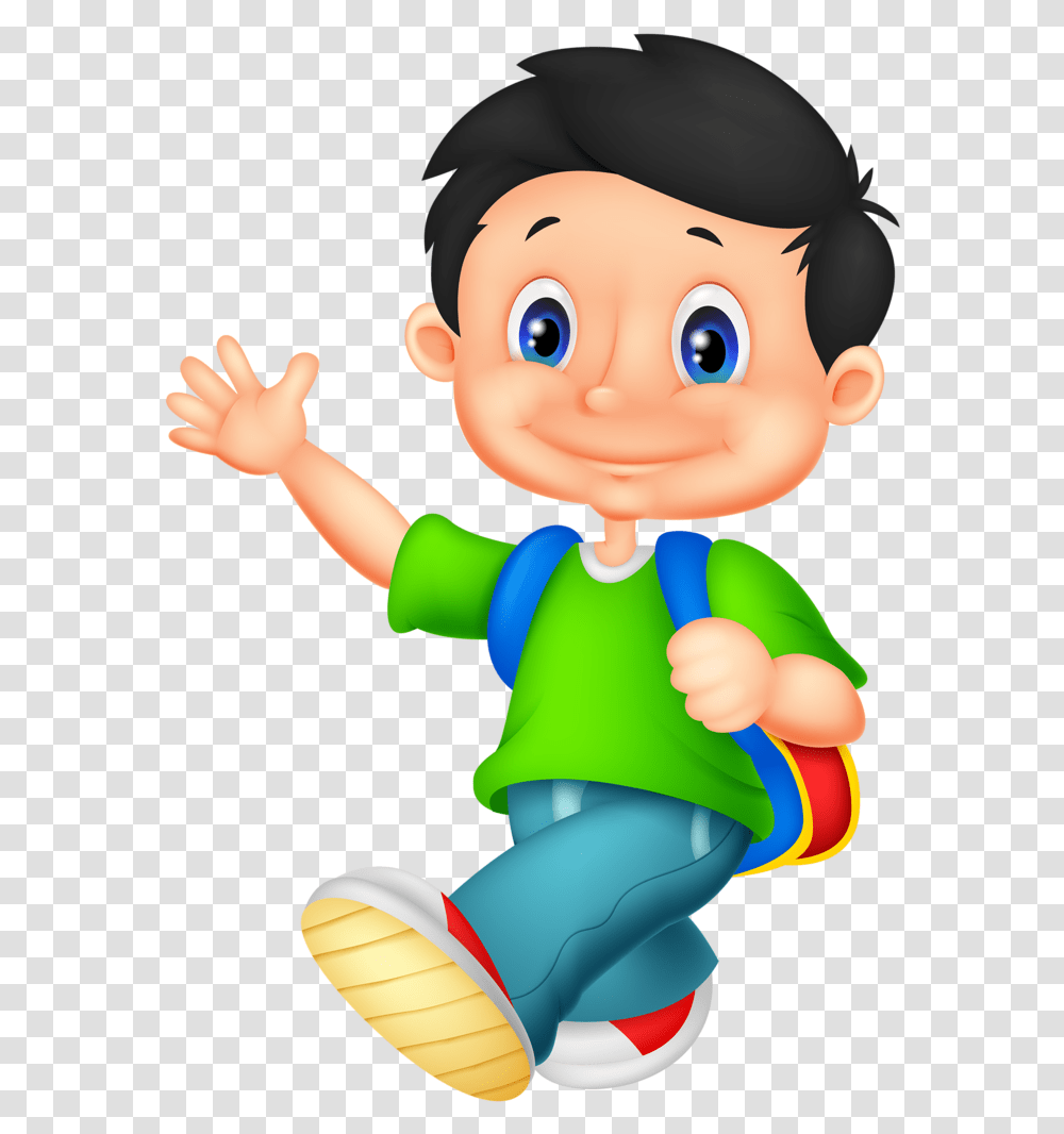 Clipart Backpack Junior School Happy School Boy Cartoon, Elf, Person, Toy, People Transparent Png