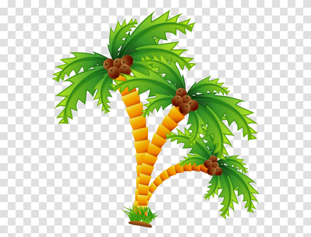 Clipart Beach Coconut Tree Palm Trees And Beach Cartoon, Plant, Arecaceae, Fruit, Food Transparent Png