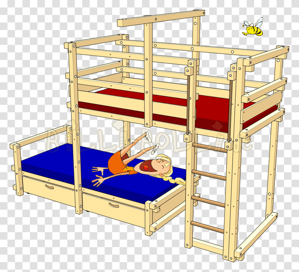 Clipart Bed Childrens Bed Lit Enfant Superpos Dcal, Furniture, Bunk Bed, Crib, Home Decor Transparent Png