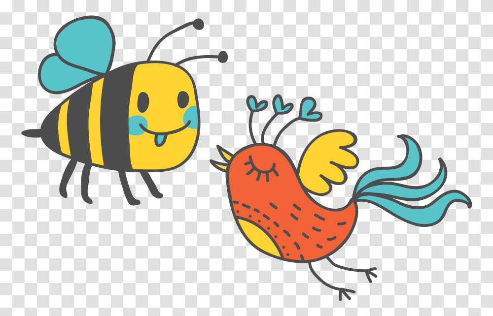 Clipart Birds Bee Birds And The Bees Cartoon, Animal, Food, Seafood, Sea Life Transparent Png