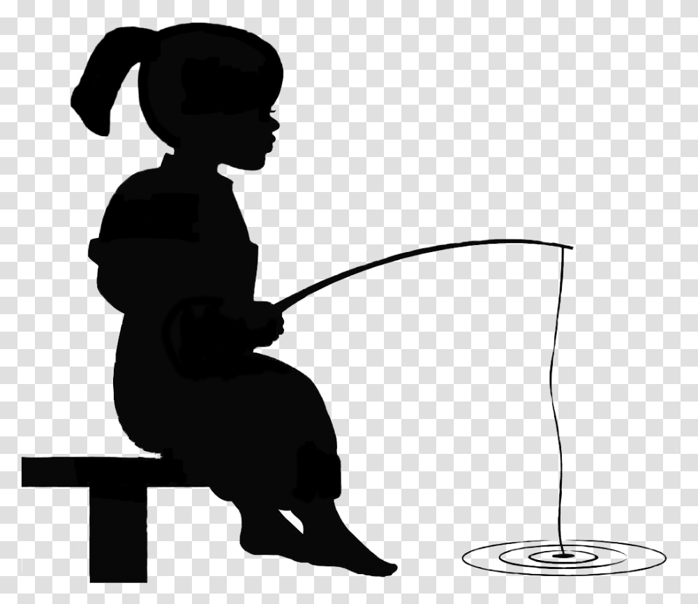 Clipart Boy Fishing Girl Fishing Silhouette, Person, Human, Bow, Samurai Transparent Png