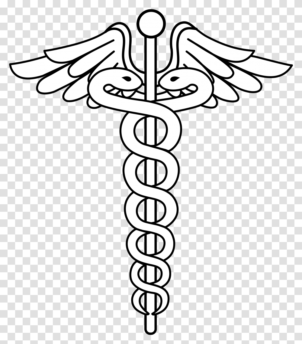 Clipart Caduceus Medical Symbol Medical Logo White, Cross, Emblem, Stencil Transparent Png