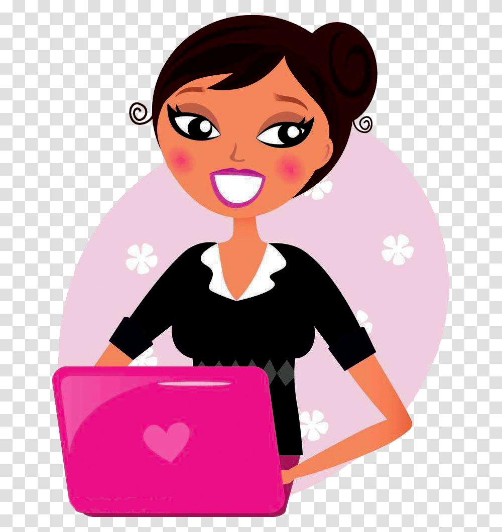 Clipart Computer Business Woman Girl Doing Computers Cartoon, Person, Female, Face, Teen Transparent Png