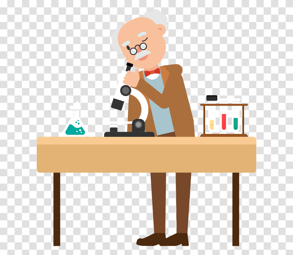 Clipart Desk Cartoon Person Looking Through Microscope Cartoon, Tabletop, Furniture, Worker, Bartender Transparent Png