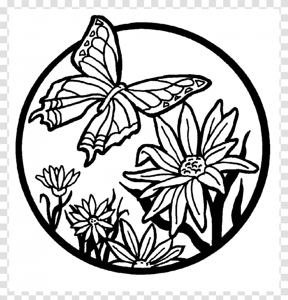 Clipart Flowers And Butterflies Black And White, Stencil, Floral Design, Pattern Transparent Png