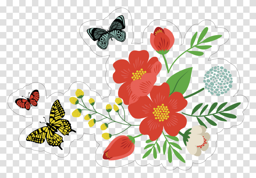 Clipart Flowers And Butterflies Flower And Butterfly Print, Floral Design, Pattern Transparent Png