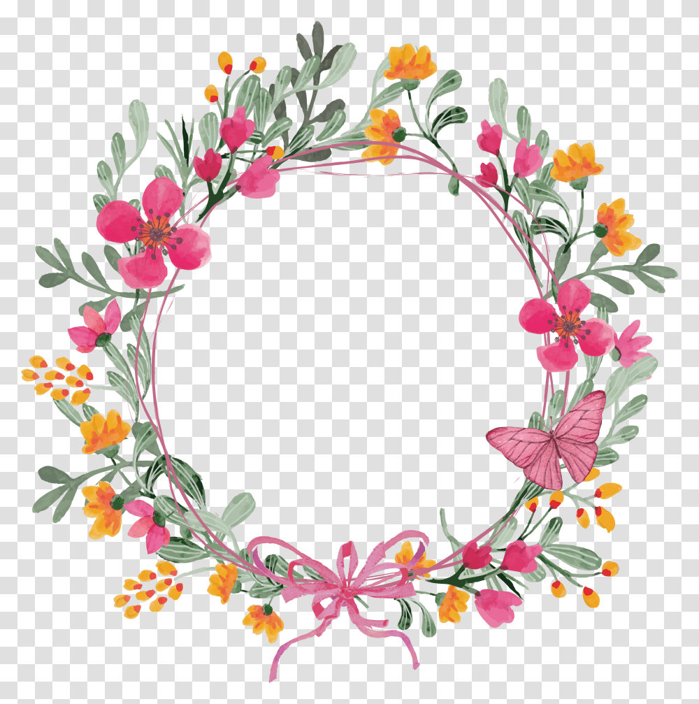 Clipart Flowers And Butterflies Flower Wreath Clip Art Free, Floral Design, Pattern, Stencil Transparent Png