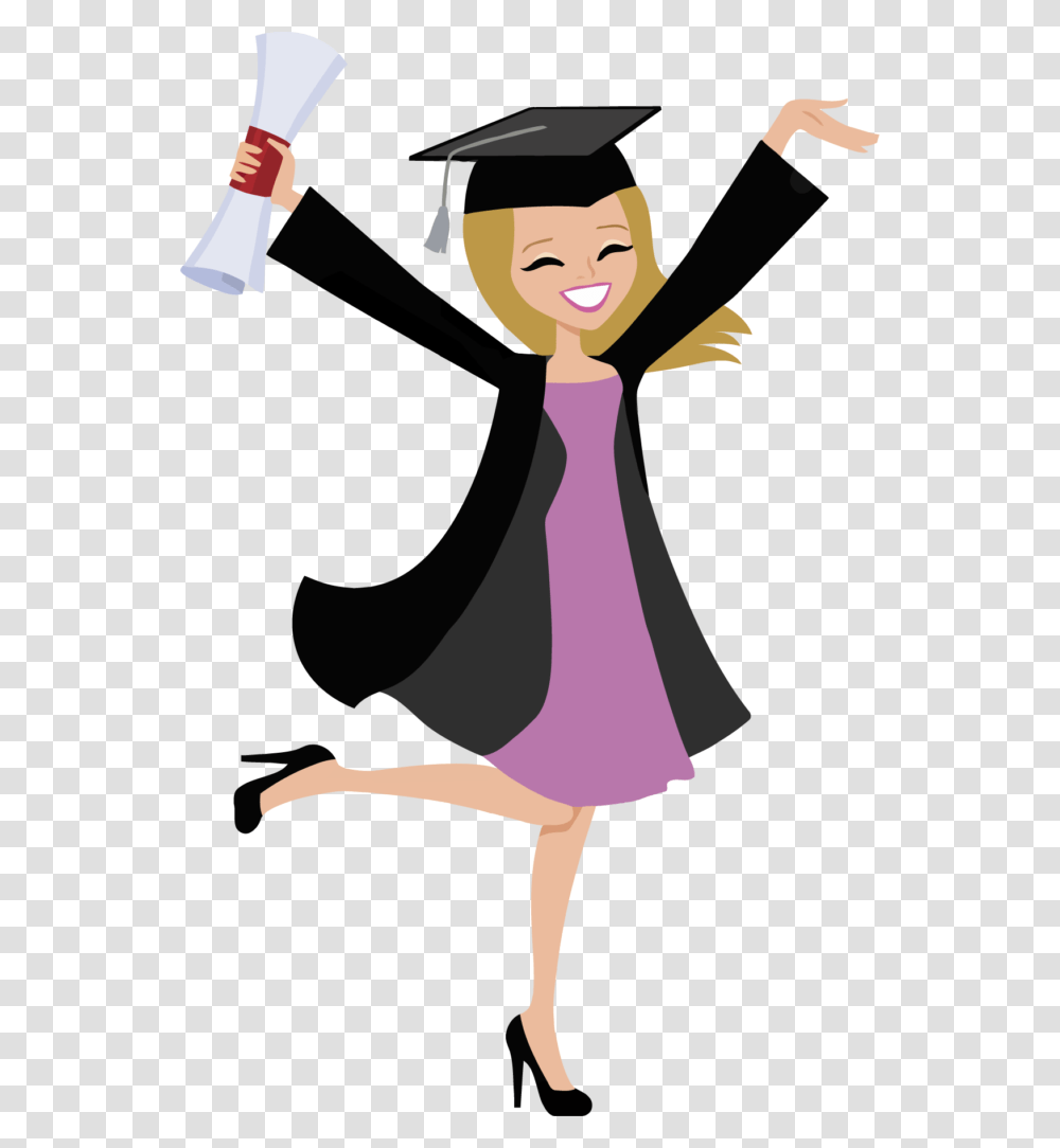 Clipart Graduation Girl Winging, Person, Dress, Female Transparent Png