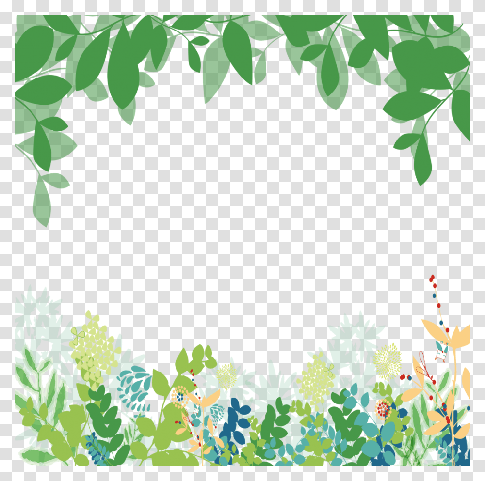 Clipart Green Leaves Border Green Floral Border, Pattern, Ornament, Plant, Fractal Transparent Png