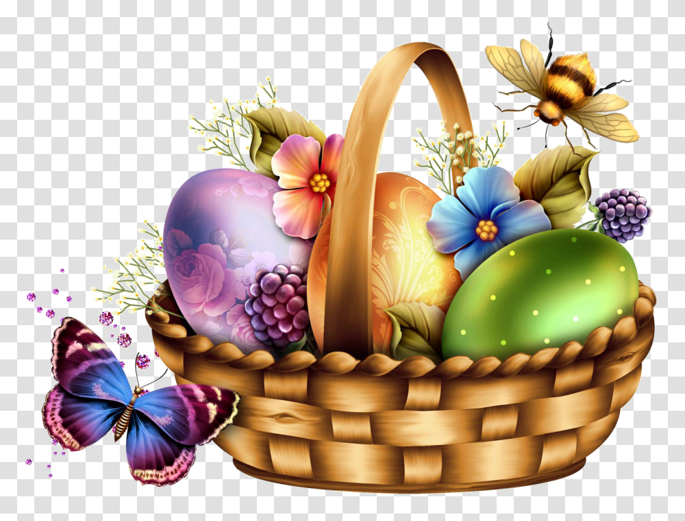 Clipart Happy Easter Day Easter Egg Basket, Graphics, Birthday Cake, Dessert, Food Transparent Png