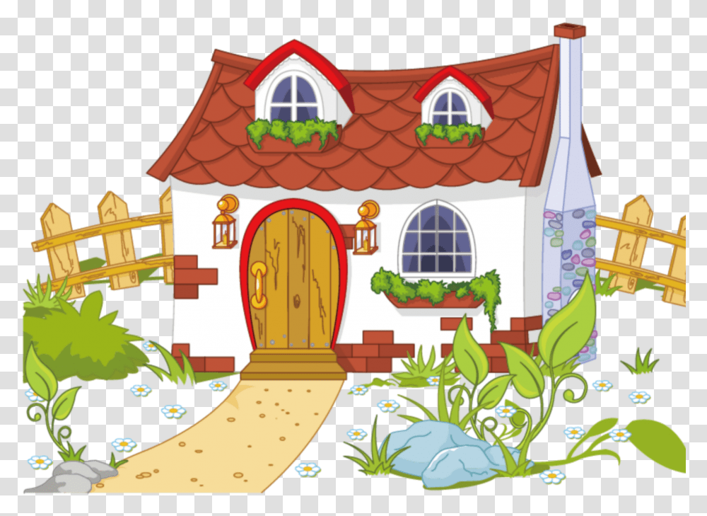 Clipart House Cottage House With Garden Clipart, Housing, Building, Neighborhood, Urban Transparent Png